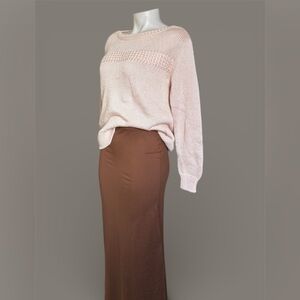 Elie Tahari Pink pastel chunky ribbed textured knit crew neck sweater size S